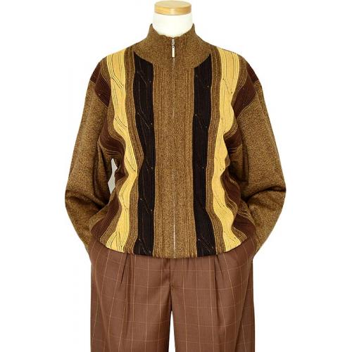 Silversilk Copper / Brown / Dark Chocolate / Honey Knitted Silk Blend Zip-Up Sweater 0955